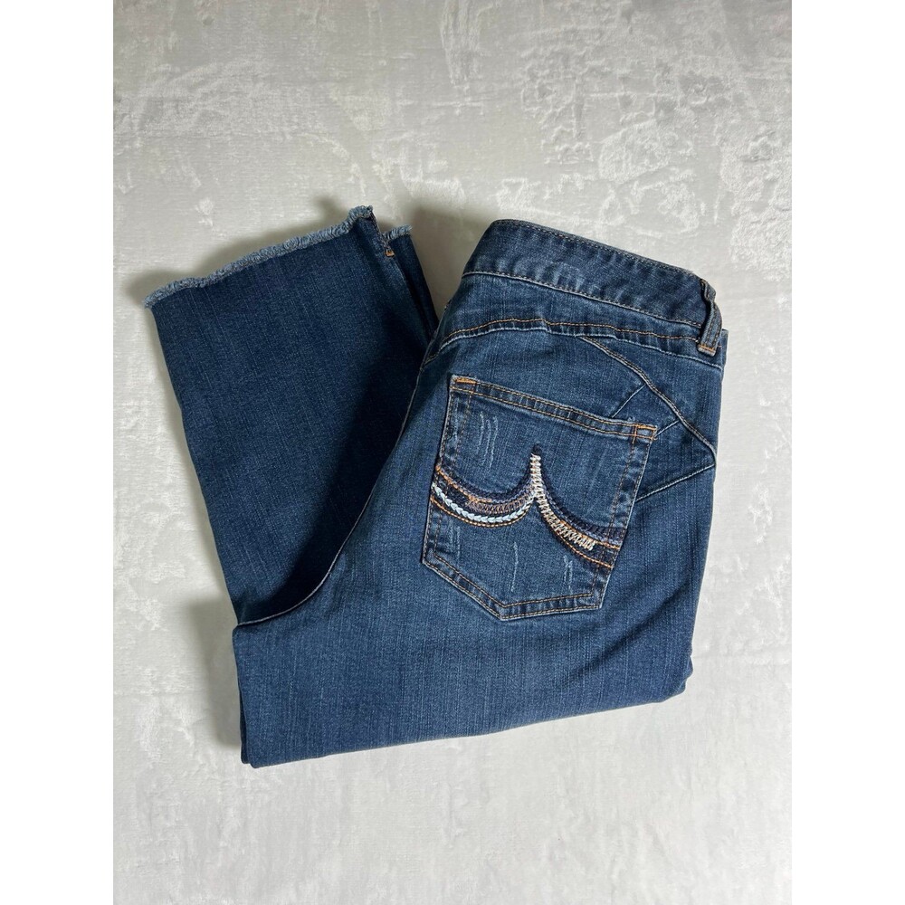 INC Denim Capri Jeans Raw Hem Side Slit 17 inches Regular Fit Stretch size 14
